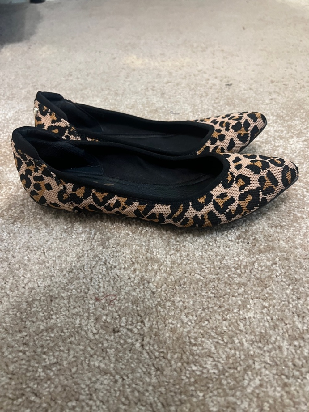 Anne Klein Leopard-Print Pointed Toe Flats in Tan and Black